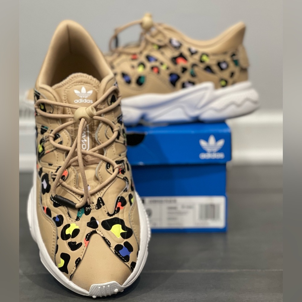 Adidas Tan Multicolor Leopard Print Sneakers